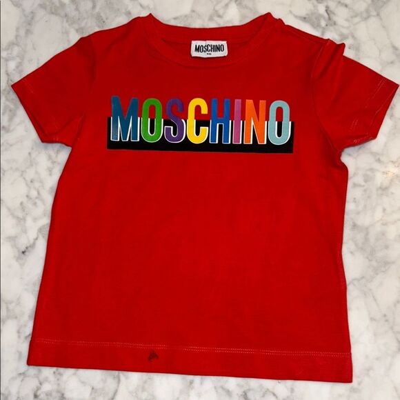 Moschino Kids Multicolor Logo Red Tee 4Y - Picture 1 of 5